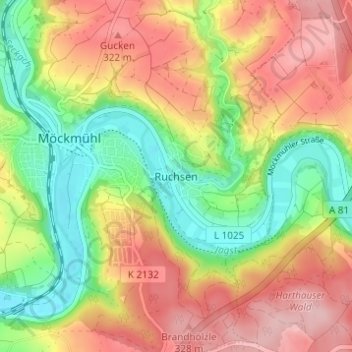 Ruchsenの地形図、標高、地勢