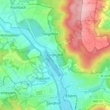 Eyrichshofの地形図、標高、地勢