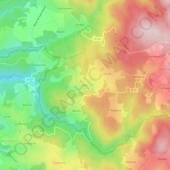Réalの地形図、標高、地勢