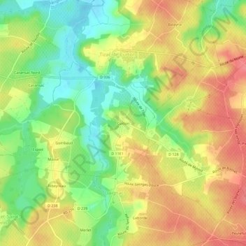 Curtonの地形図、標高、地勢
