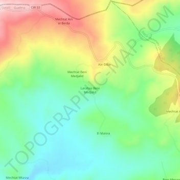 Larabaa Beni Medjalidの地形図、標高、地勢