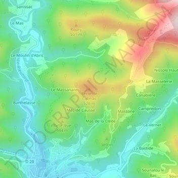 Serre de Cabriacの地形図、標高、地勢