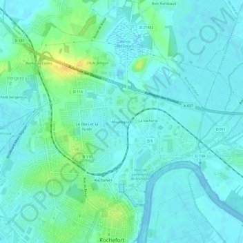 Mouillepiedの地形図、標高、地勢