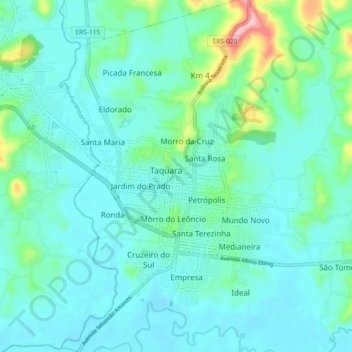 Taquaraの地形図、標高、地勢