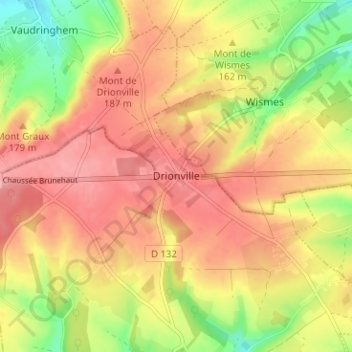 Drionvilleの地形図、標高、地勢