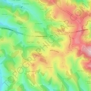 La Douaの地形図、標高、地勢