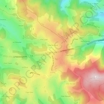 Chez Ferrandの地形図、標高、地勢