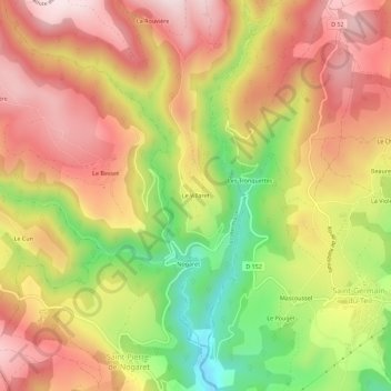 Le Villaretの地形図、標高、地勢