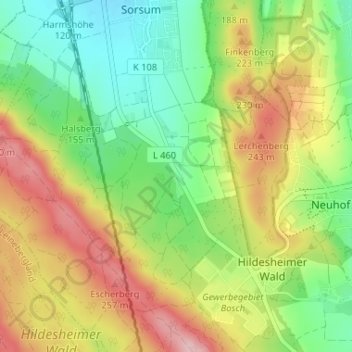 Schafweideの地形図、標高、地勢