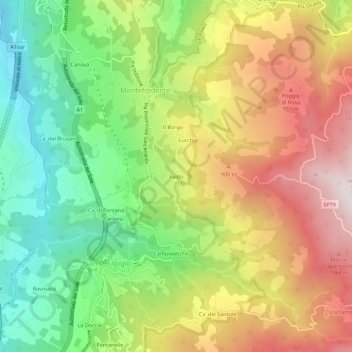 Faldoの地形図、標高、地勢