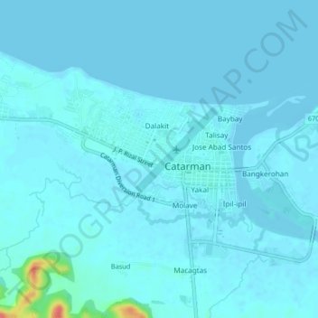 Kapipianの地形図、標高、地勢