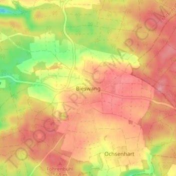 Bieswangの地形図、標高、地勢