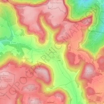 Tieringenの地形図、標高、地勢