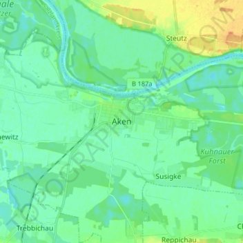 Akenの地形図、標高、地勢