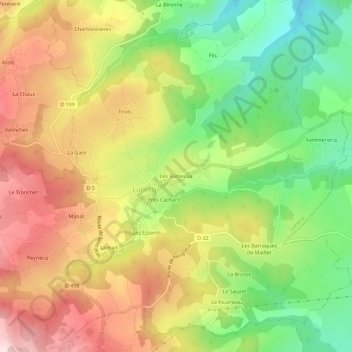 Les Rameauxの地形図、標高、地勢