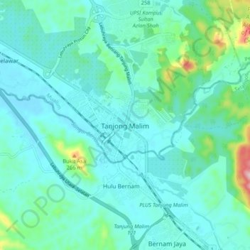 Tanjong Malimの地形図、標高、地勢