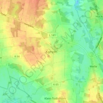 Kampenの地形図、標高、地勢