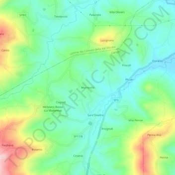 Marrocchiの地形図、標高、地勢