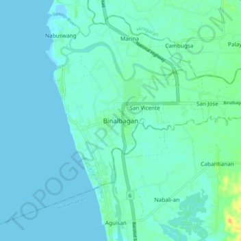 Binalbaganの地形図、標高、地勢