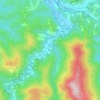 Acqueの地形図、標高、地勢