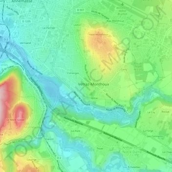 Vers Buの地形図、標高、地勢