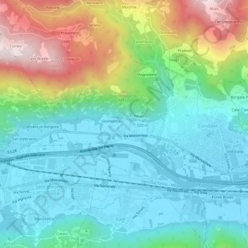 Poisattoの地形図、標高、地勢