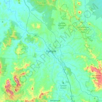 Gympieの地形図、標高、地勢