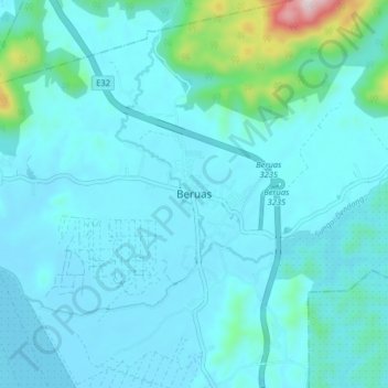 Beruasの地形図、標高、地勢