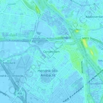 Oostendamの地形図、標高、地勢