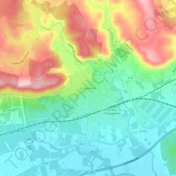Le Colombierの地形図、標高、地勢