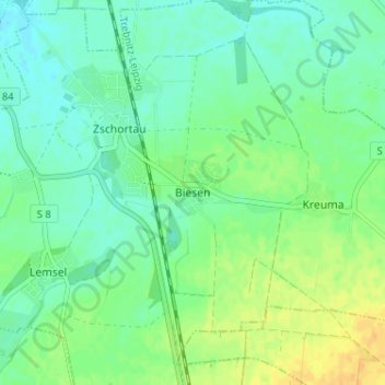 Biesenの地形図、標高、地勢