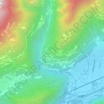 Piodaの地形図、標高、地勢