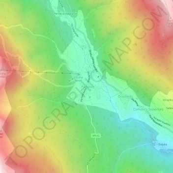 Padolaの地形図、標高、地勢
