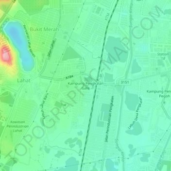 Kampung Pengkalan Gateの地形図、標高、地勢