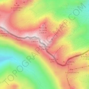 Pic d'Anéouの地形図、標高、地勢