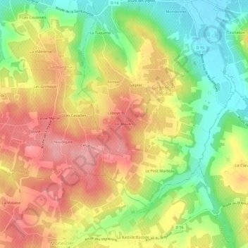 Le Moulinの地形図、標高、地勢