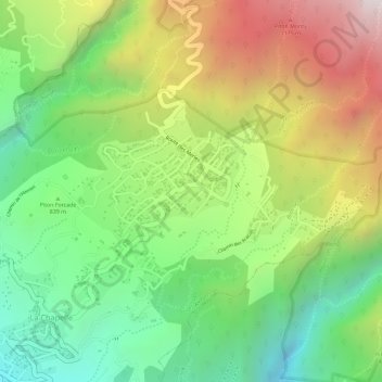 Le Tevelaveの地形図、標高、地勢
