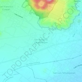 San Gregorio Zacapechpanの地形図、標高、地勢