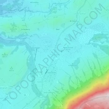 Trauchgauの地形図、標高、地勢