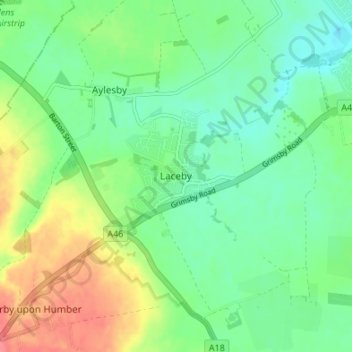 Lacebyの地形図、標高、地勢