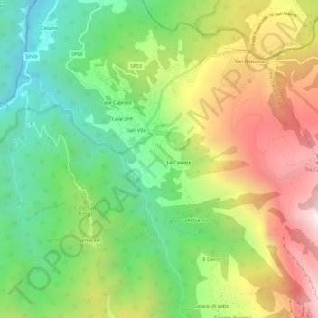 Carpiniの地形図、標高、地勢