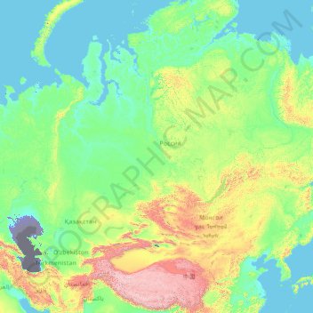 アジアの地形図、標高、地勢
