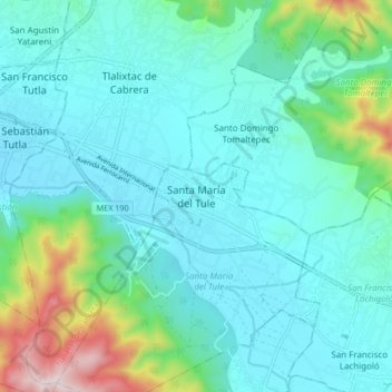 Santa María del Tuleの地形図、標高、地勢