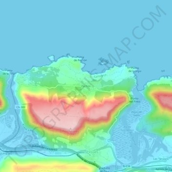 Pechónの地形図、標高、地勢