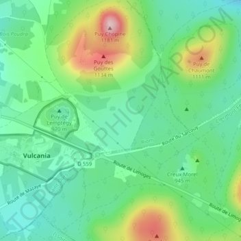 Plaine des Bouliesの地形図、標高、地勢