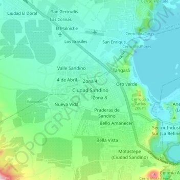 Ciudad Sandinoの地形図、標高、地勢