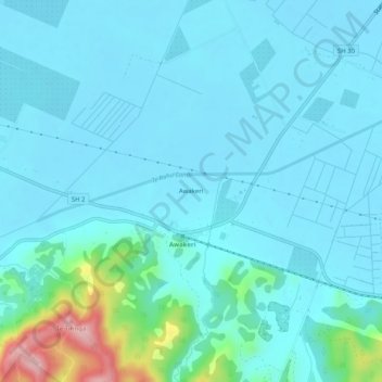 Awakeriの地形図、標高、地勢