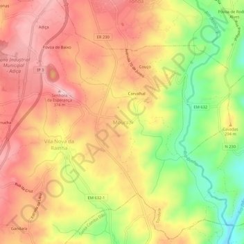 Mourazの地形図、標高、地勢
