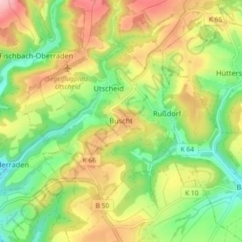 Buschtの地形図、標高、地勢