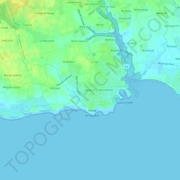 Kerloc'hの地形図、標高、地勢